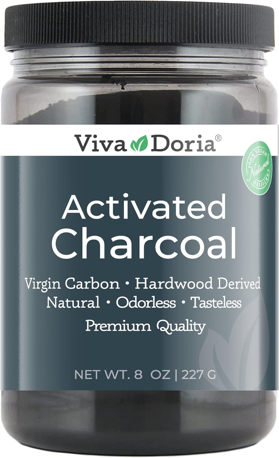 8 Oz Viva Doria Hardwood-Derived Virgin Activated Charcoal Powder - Food Grade