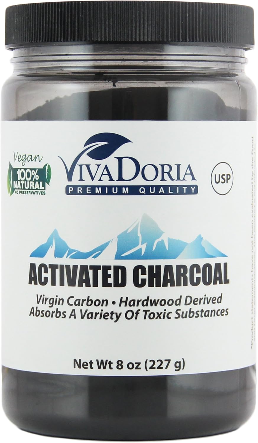 8 Oz Viva Doria Hardwood-Derived Virgin Activated Charcoal Powder - Food Grade