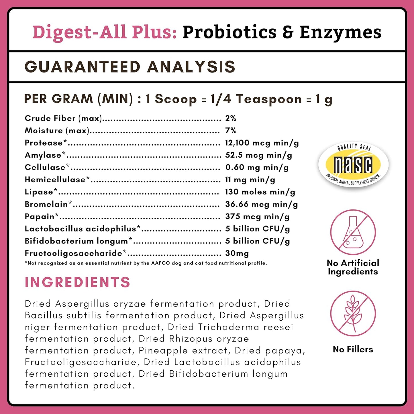 8 Oz Wholistic Pet Organics Digest-All Plus Probiotics for Dogs and Cats - Enzymes for Digestive Health - Homemade Food Supplement Powder