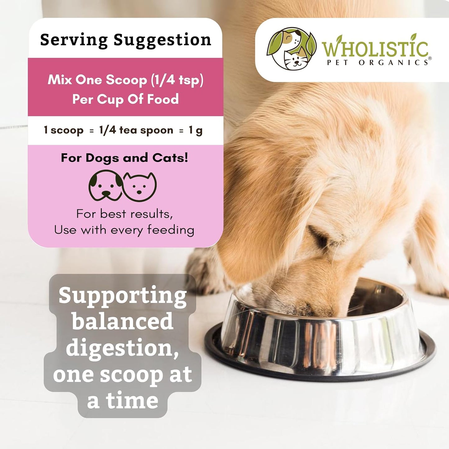 8 Oz Wholistic Pet Organics Digest-All Plus Probiotics for Dogs and Cats - Enzymes for Digestive Health - Homemade Food Supplement Powder