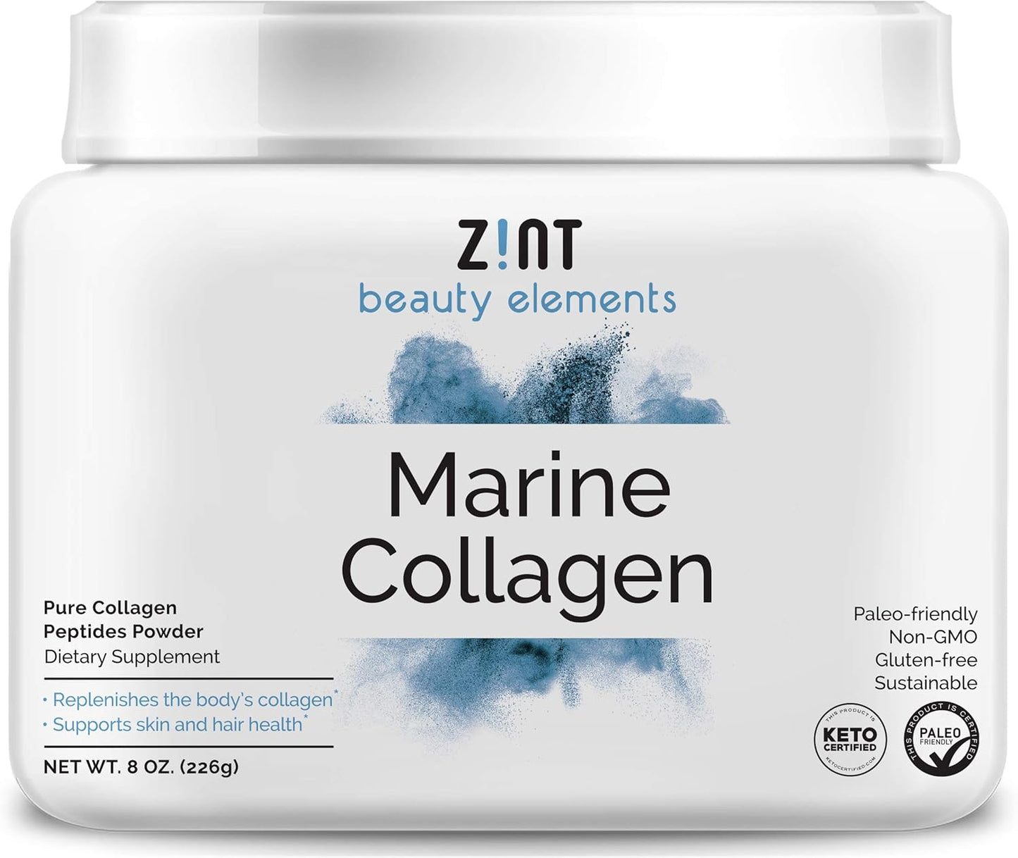 8 oz Zint Hydrolyzed Marine Collagen Powder: Unflavored Anti Aging Peptides from Japan - Paleo Certified, Non GMO - Beauty, Skin, Hair & Nails