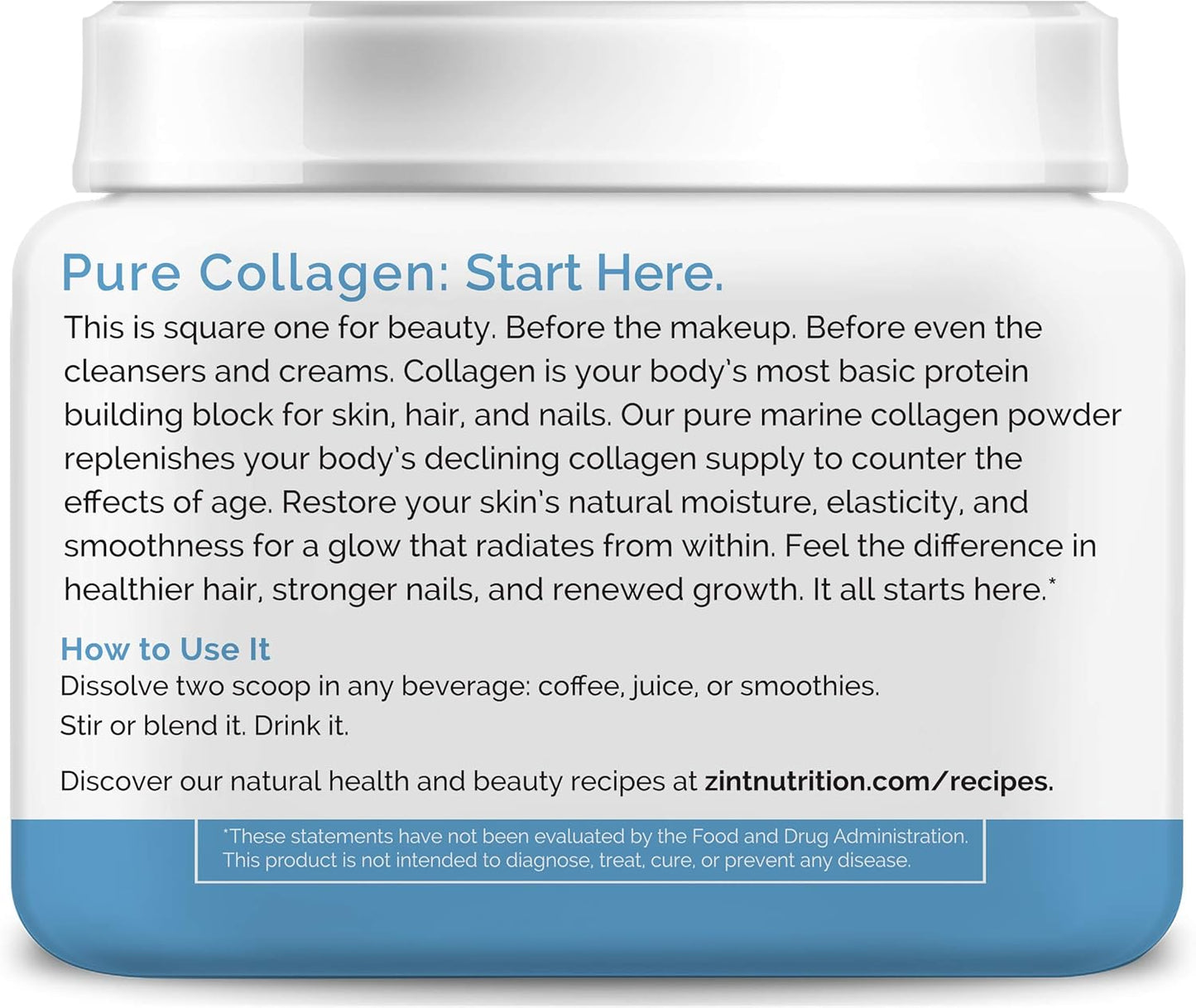 8 oz Zint Hydrolyzed Marine Collagen Powder: Unflavored Anti Aging Peptides from Japan - Paleo Certified, Non GMO - Beauty, Skin, Hair & Nails
