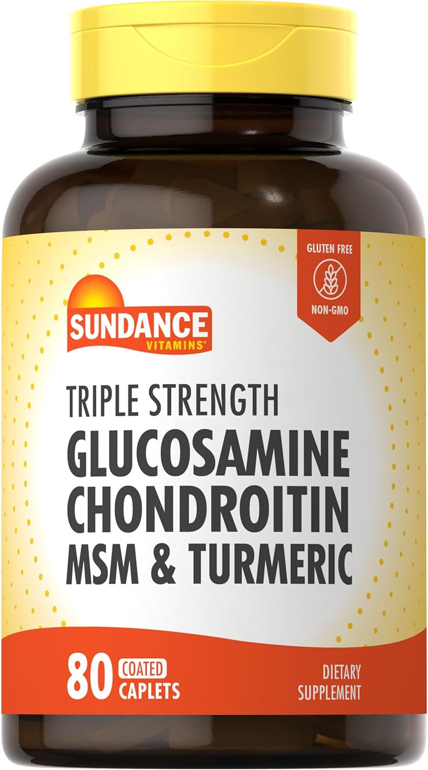 80 Caplets Sundance Glucosamine Chondroitin with MSM and Turmeric - Triple Strength Non-GMO Gluten Free Supplement