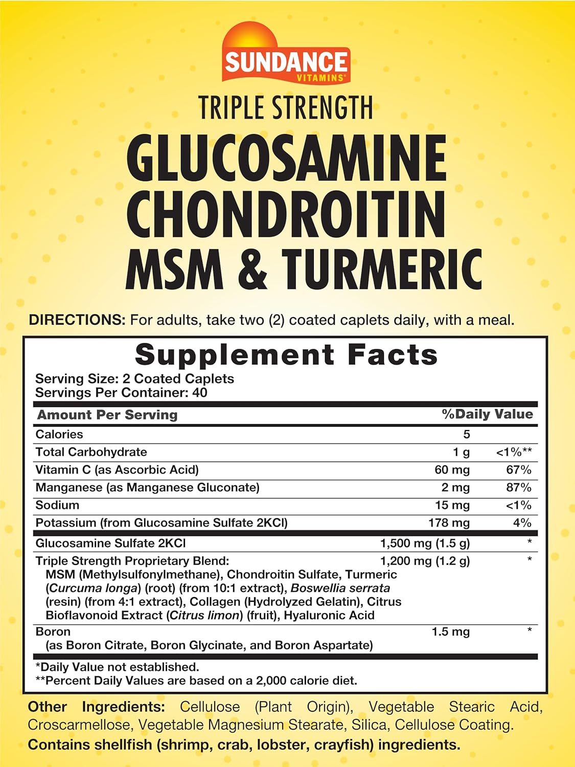 80 Caplets Sundance Glucosamine Chondroitin with MSM and Turmeric - Triple Strength Non-GMO Gluten Free Supplement