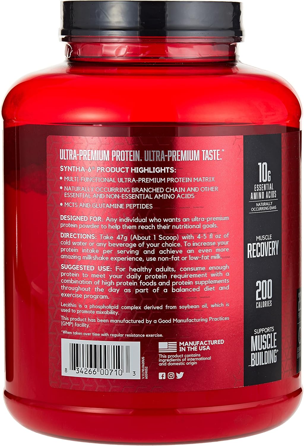 80 oz BSN SYNTHA-6 Vanilla Ice Cream Protein Powder - Muscle Recovery and Growth Supplement