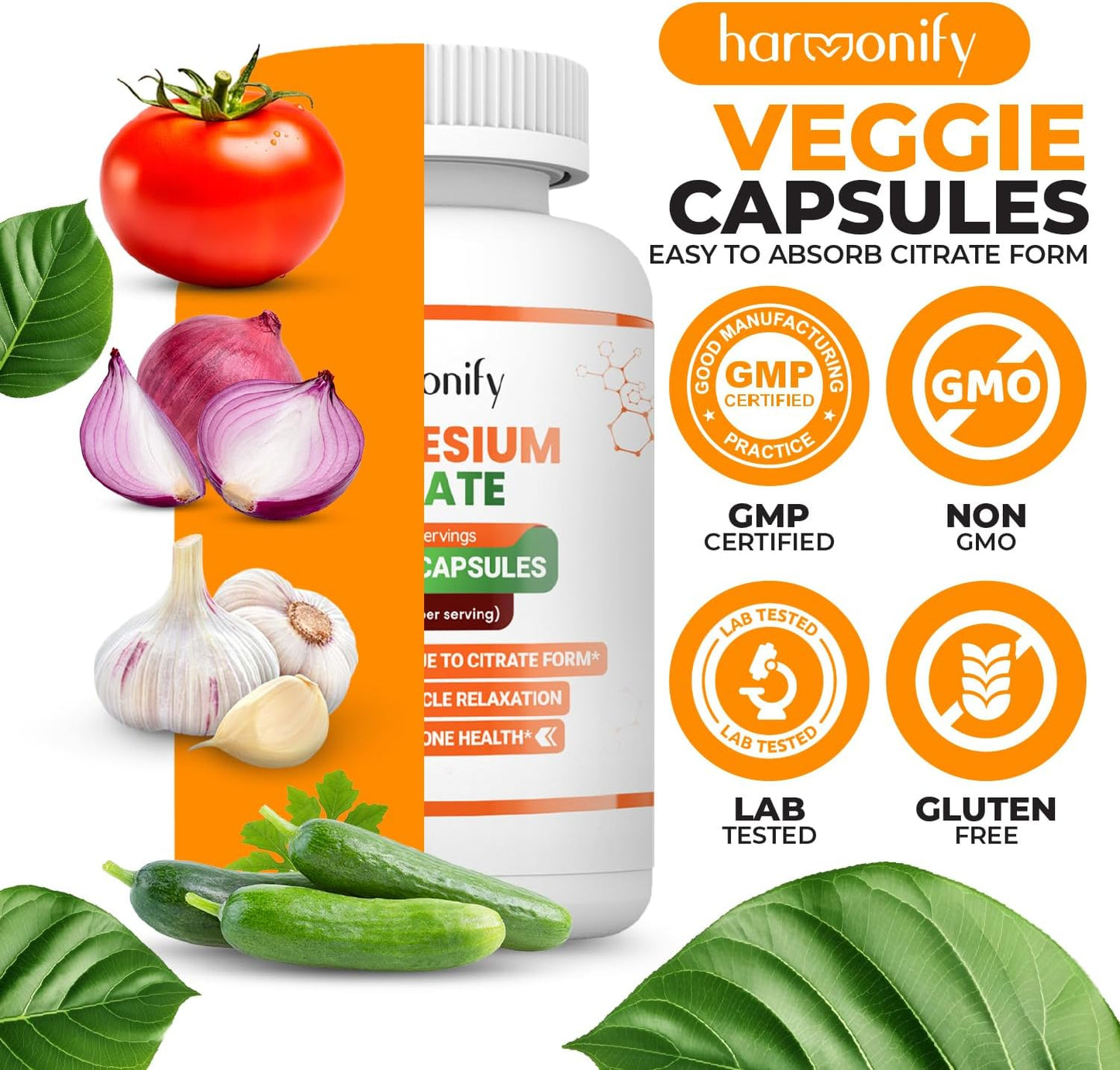 800 mg Magnesium Citrate Supplement for Muscle & Sleep Support - Enhanced Absorption, Gluten Free & Vegan Formula - 60 Vegetarian Capsules