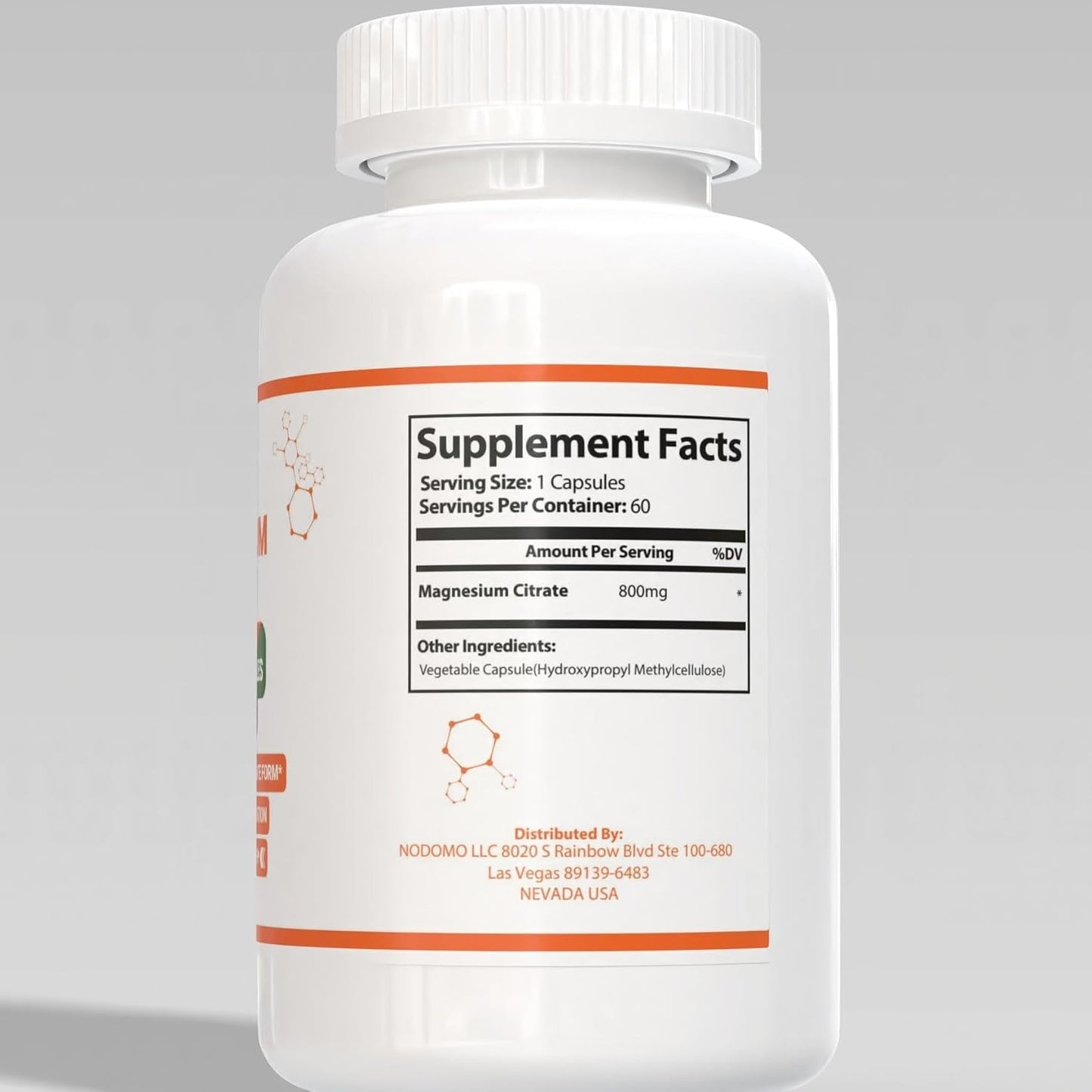 800 mg Magnesium Citrate Supplement for Muscle & Sleep Support - Enhanced Absorption, Gluten Free & Vegan Formula - 60 Vegetarian Capsules