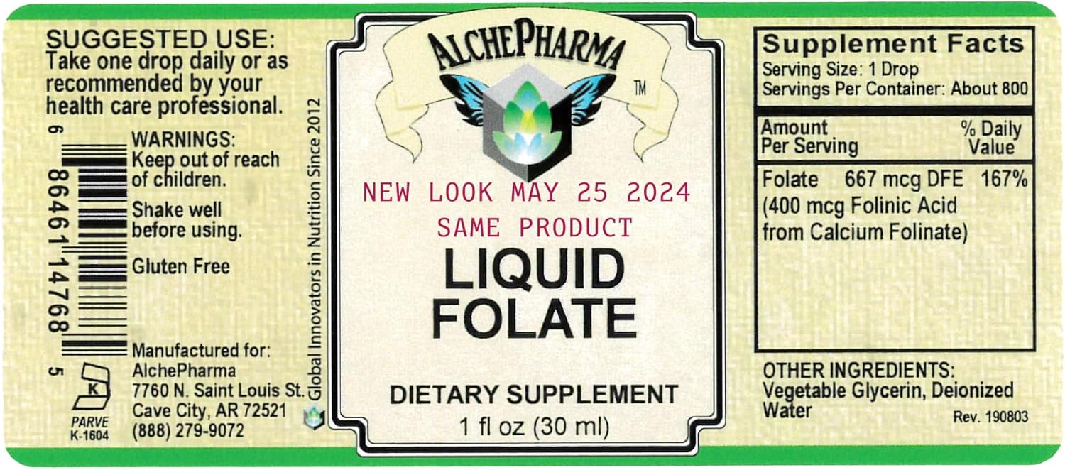 800 Servings of AlchePharma Liquid Folate with 667mcg DFE and 400mcg Folinic Acid