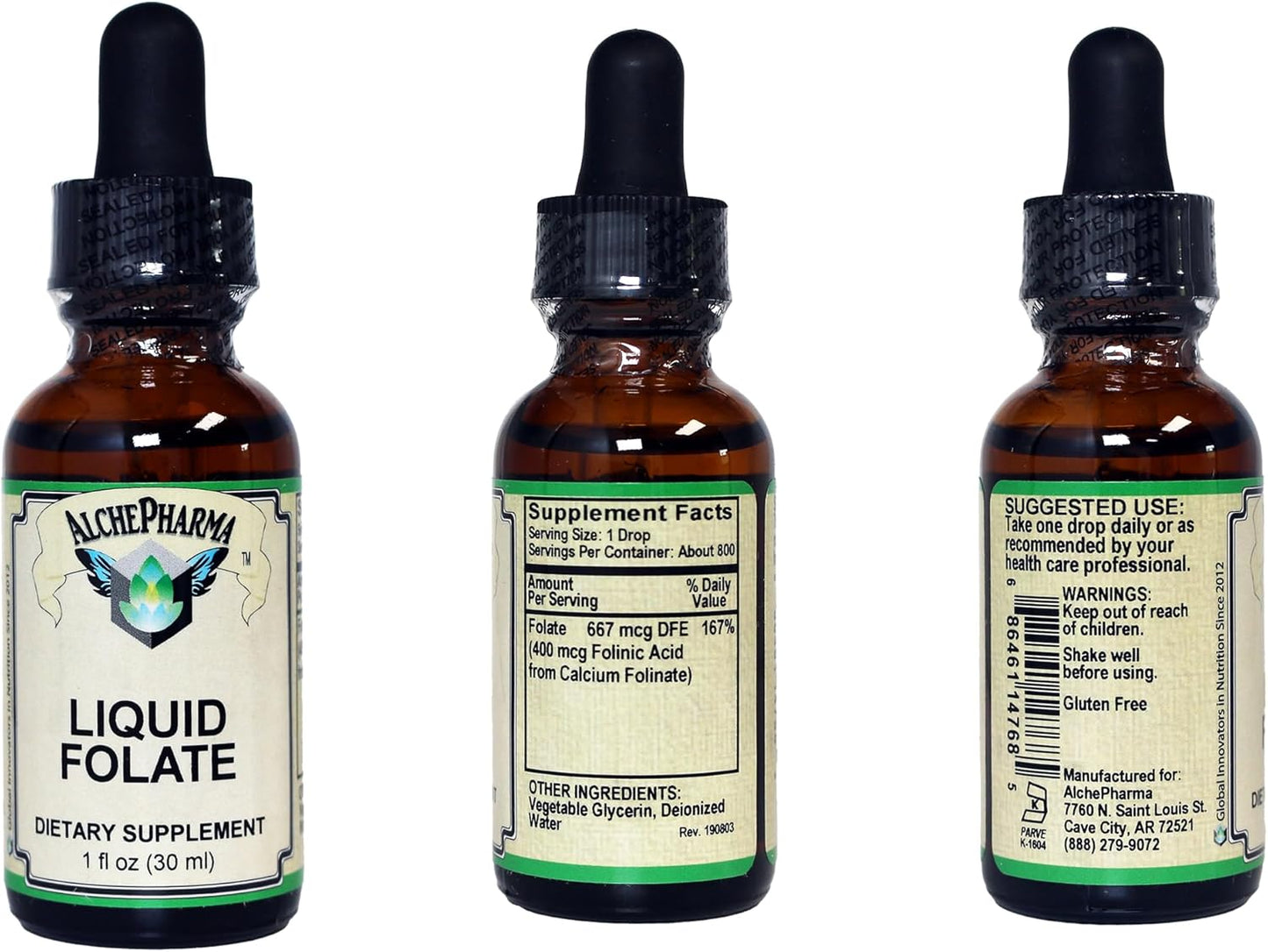 800 Servings of AlchePharma Liquid Folate with 667mcg DFE and 400mcg Folinic Acid
