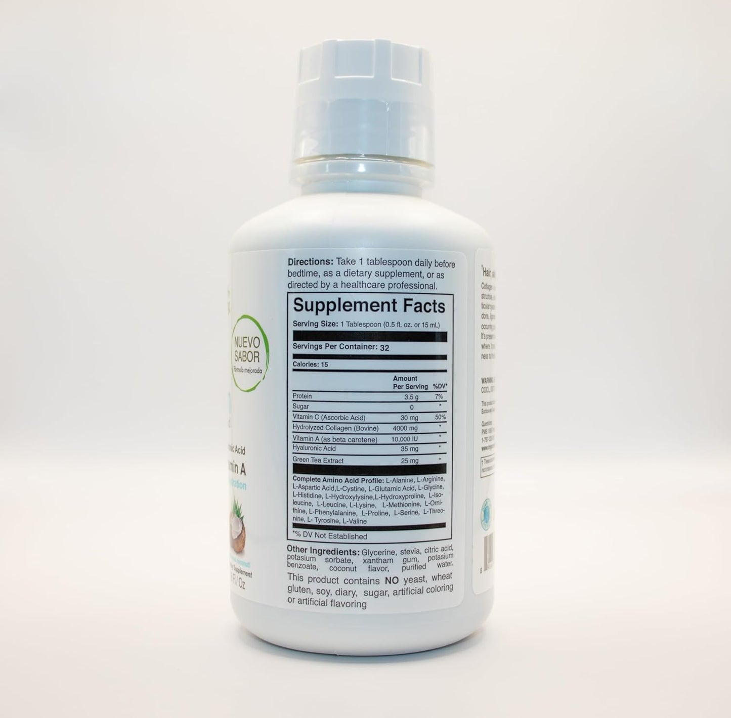 8000mg Collagen Liquid with Hyaluronic Acid, Vitamin A, and Coconut Flavor - 16 oz. Pure & Healthy Formula