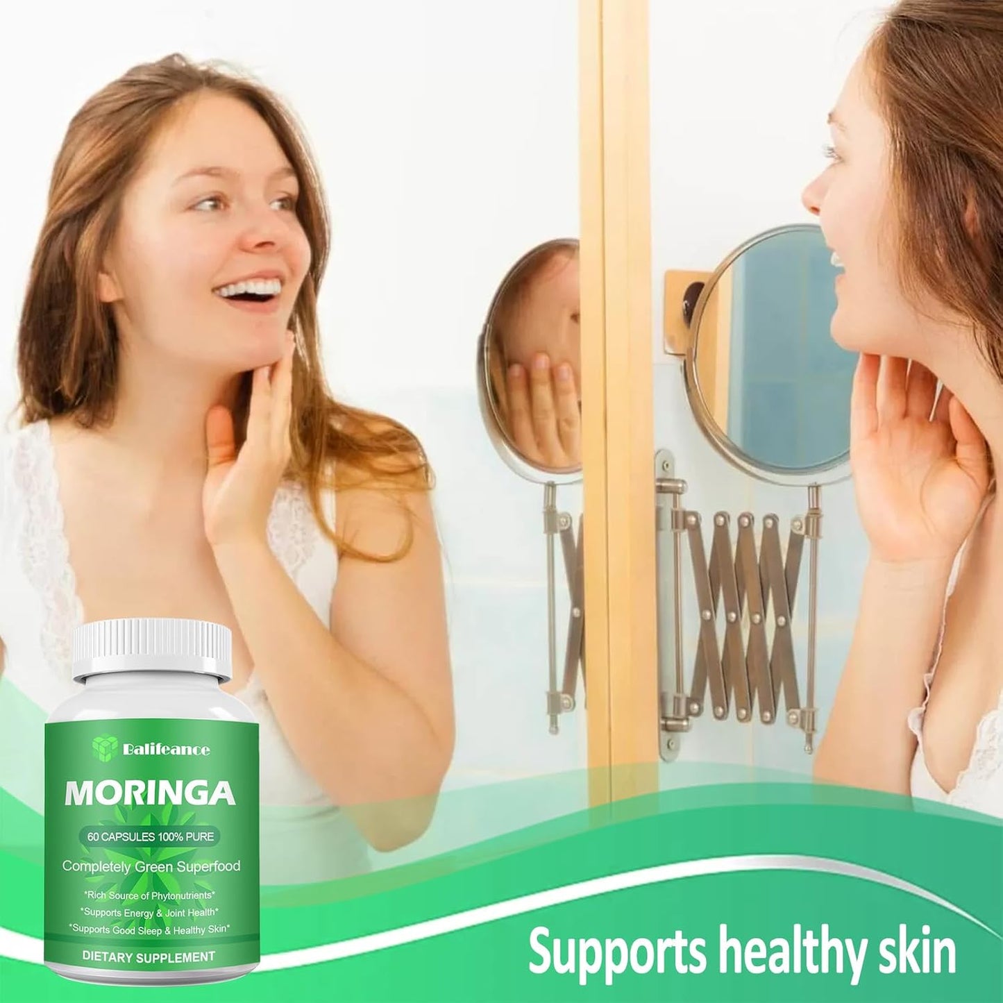 800mg Balifeance Moringa Capsules for Energy, Skin & Gut Health - Antioxidant Superfood with Vitamins & Amino Acids for Men & Women