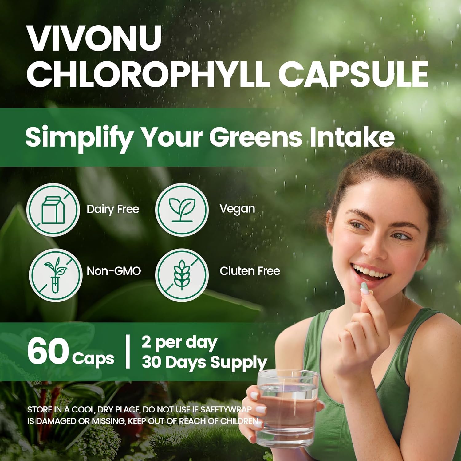 800mg Natural Chlorophyll Capsules for Energy, Immunity, Skin Support - Safe Supplement for Women & Men - Internal Deodorant - 120 Capsules (2 Bottles)