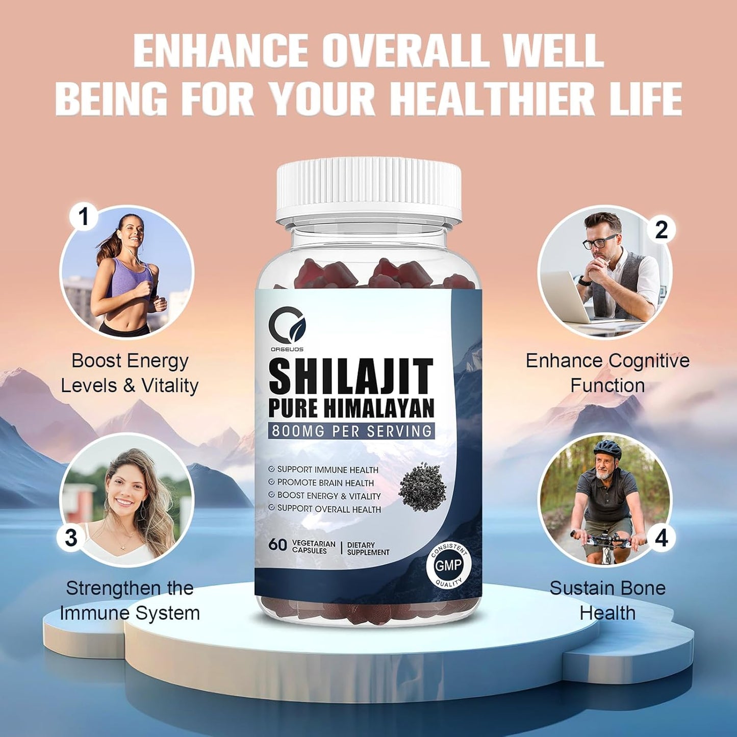 800mg Pure Himalayan Organic Shilajit Gummies with 85+ Trace Minerals - Energy & Immune Support - 60 Gummies