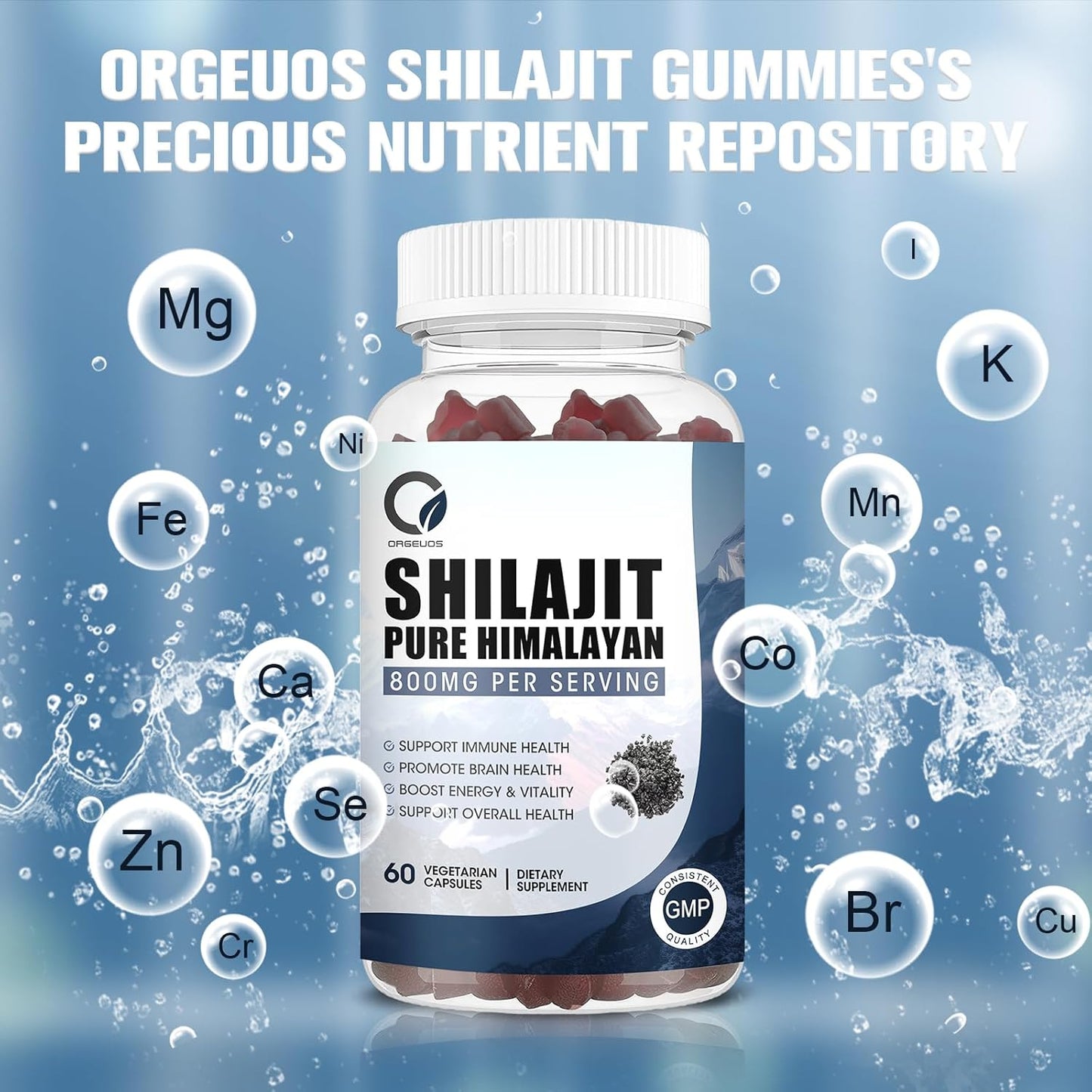800mg Pure Himalayan Organic Shilajit Gummies with 85+ Trace Minerals - Energy & Immune Support - 60 Gummies