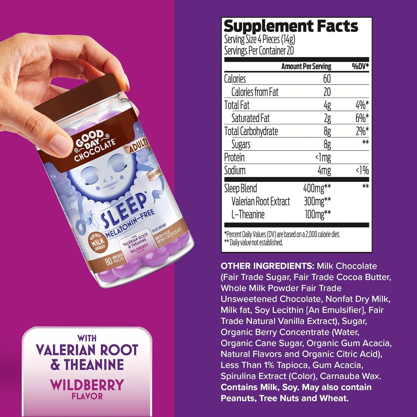 80ct Good Day Chocolate Milk Chocolate Valerian Root Sleep Supplement