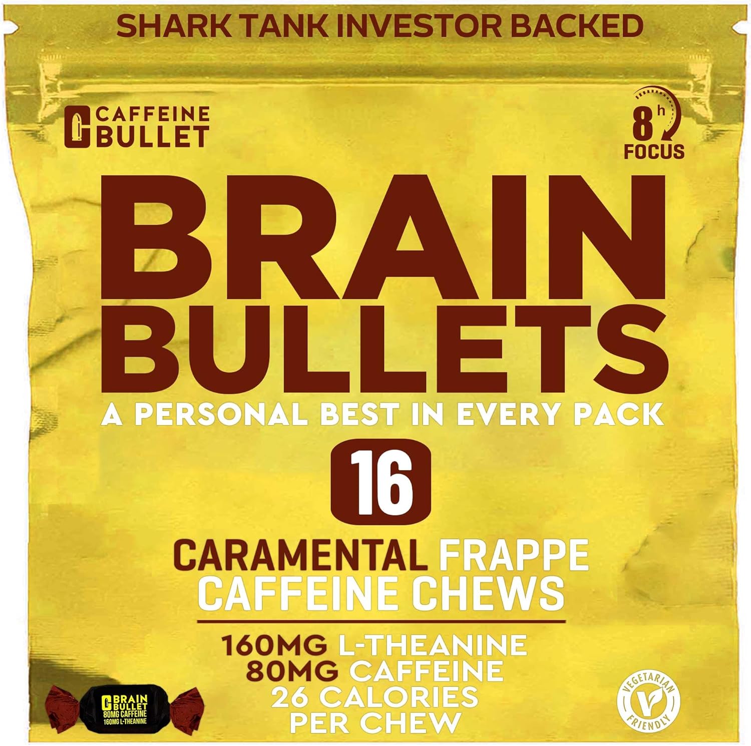 80mg Caffeine & 160mg L-Theanine Energy Chews for Focus & Cognitive Support - Nootropic Stack with Neuroscience Backing | Caramel Frappe Flavor
