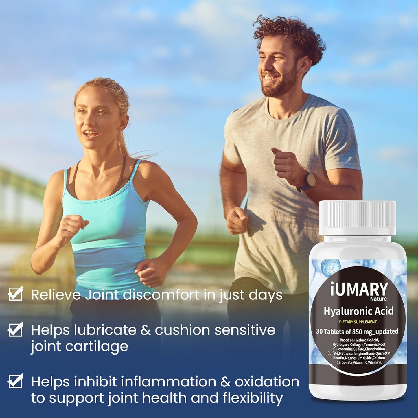 850mg High Bioavailability Hyaluronic Acid Supplements with Collagen, Turmeric, Glucosamine, MSM, Vitamin C - Joint Support Tablets for Advanced Health