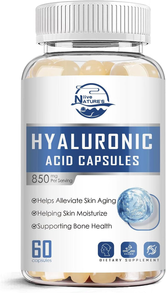 850mg Hyaluronic Acid Supplements for Joint Lubrication, Skin Hydration, Hair & Nails - 60 Softgels