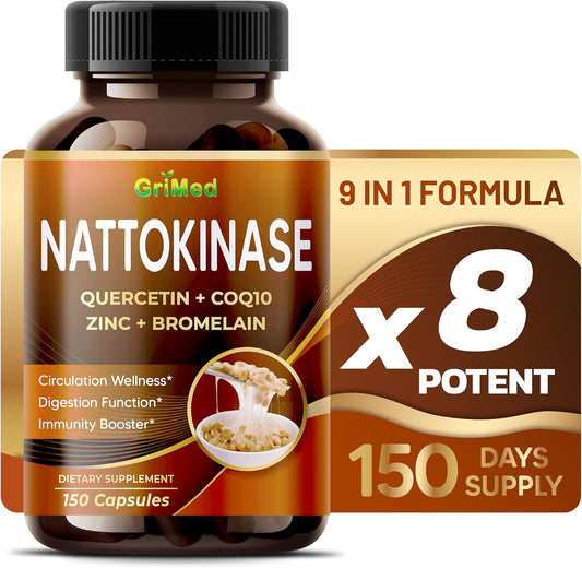 8,800mg X8 Power Nattokinase Supplement with Quercetin, CoQ10, Zinc, Bromelain - Digestion & Immunity Support - USA Made & Tested