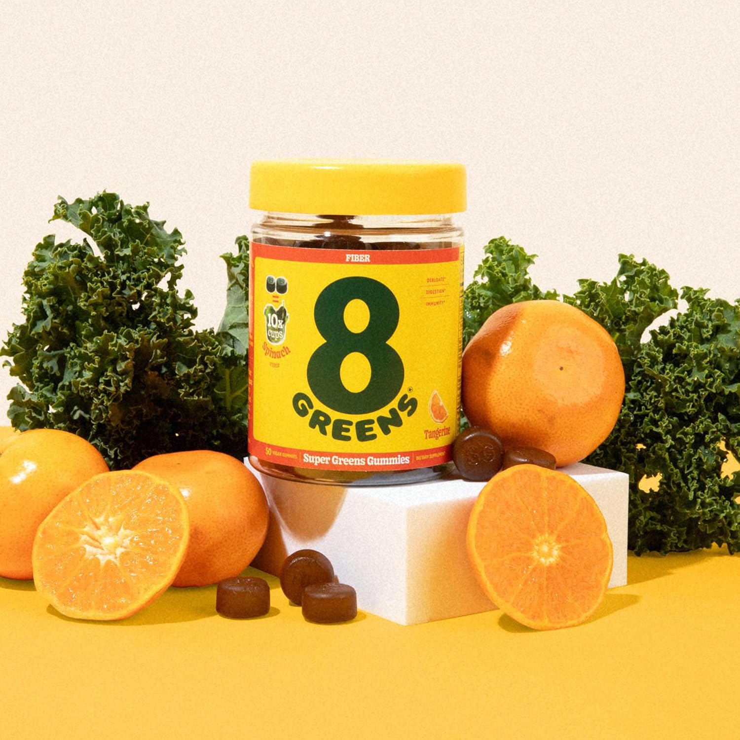 8Greens Fiber Super Greens Gummies - Boost Gut Health, Metabolism & Immune System with 8 Real Greens - Non-GMO Tangerine Gummy - 50 Count