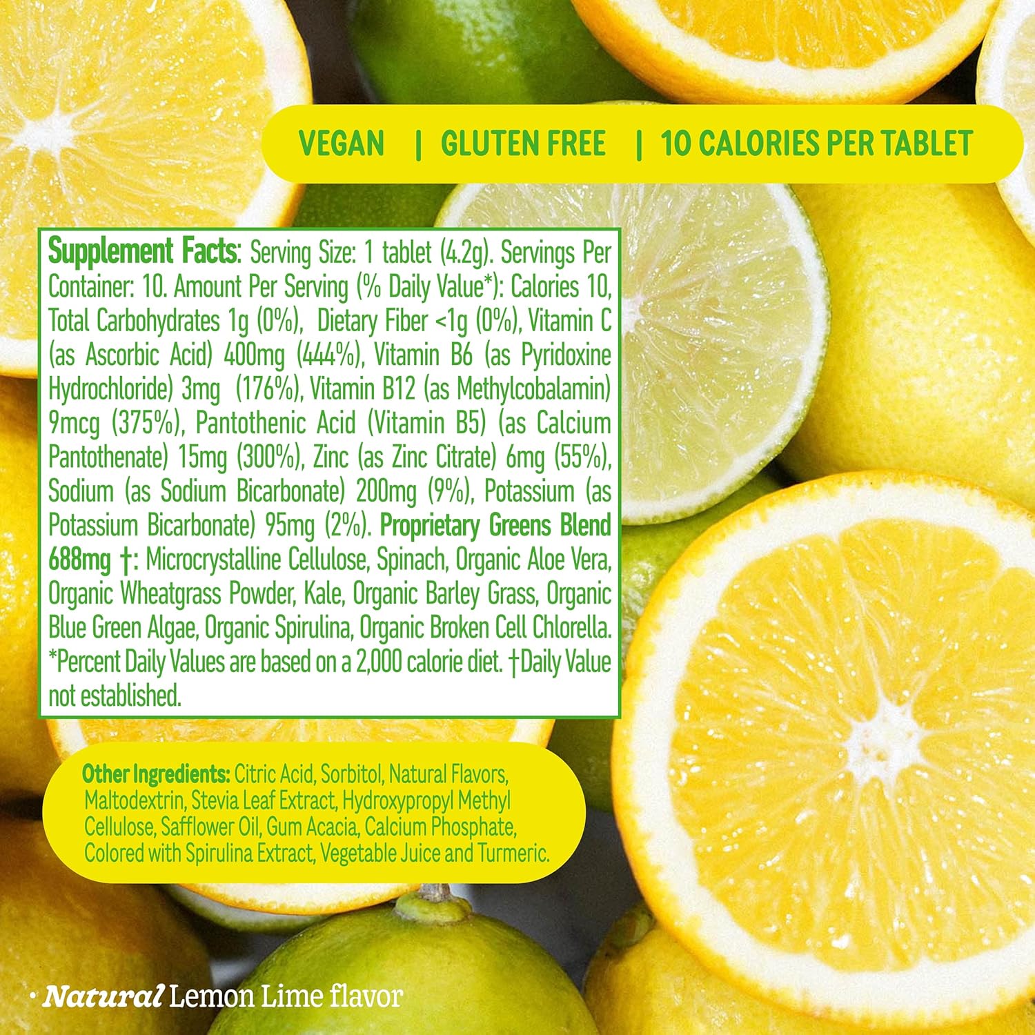 8Greens Supergreens Tablets - Organic Superfood for Metabolism, Immunity & Focus - Daily Effervescent Greens Tablet with Aloe Vera, Spirulina, Chlorella, Lemon Lime - 10 Servings