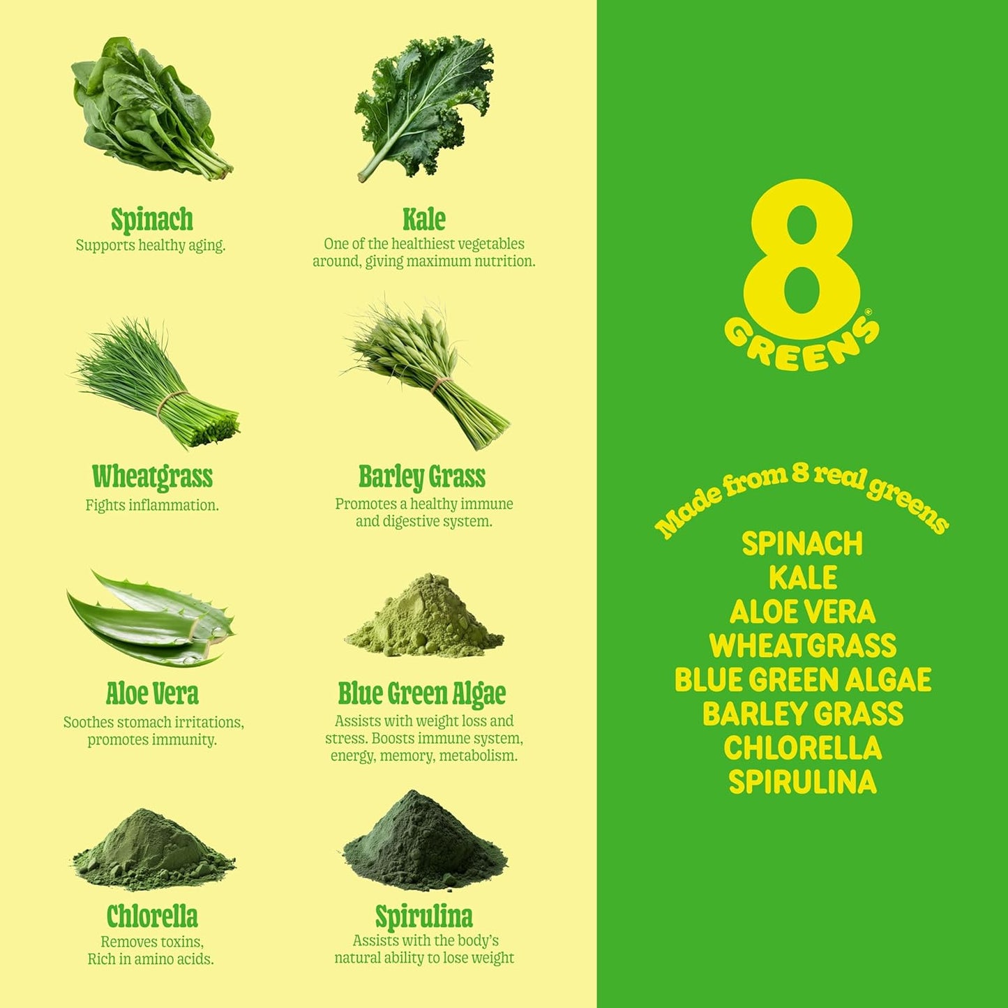 8Greens Supergreens Tablets - Organic Superfood for Metabolism, Immunity & Focus - Daily Effervescent Greens Tablet with Aloe Vera, Spirulina, Chlorella, Lemon Lime - 10 Servings