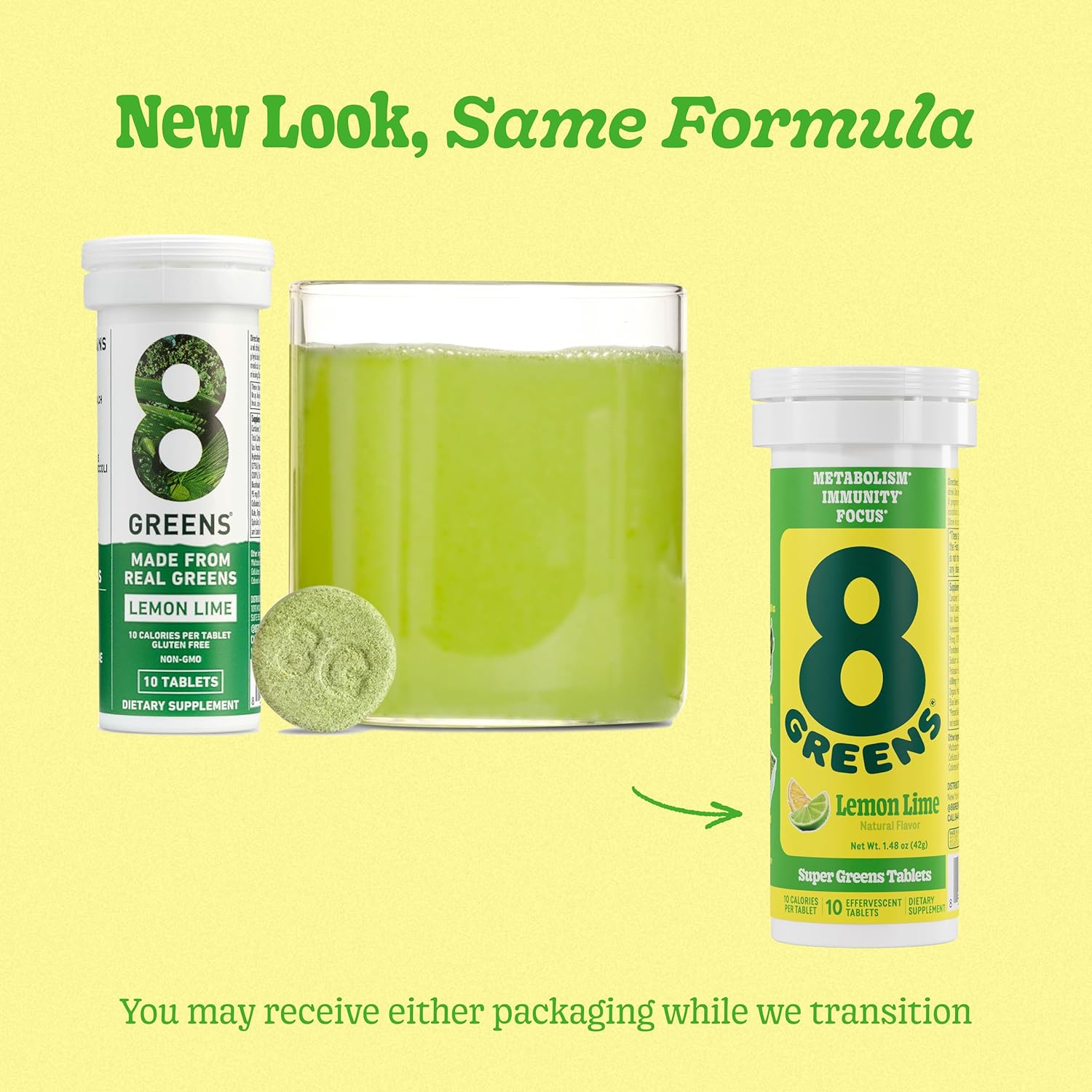 8Greens Supergreens Tablets - Organic Superfood for Metabolism, Immunity & Focus - Daily Effervescent Greens Tablet with Aloe Vera, Spirulina, Chlorella, Lemon Lime - 10 Servings