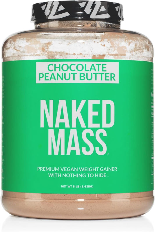 8LB Naked Chocolate Peanut Butter Vegan Mass - 1,290 Calories Weight Gainer Protein Powder - GMO Free, Gluten Free, Soy Free