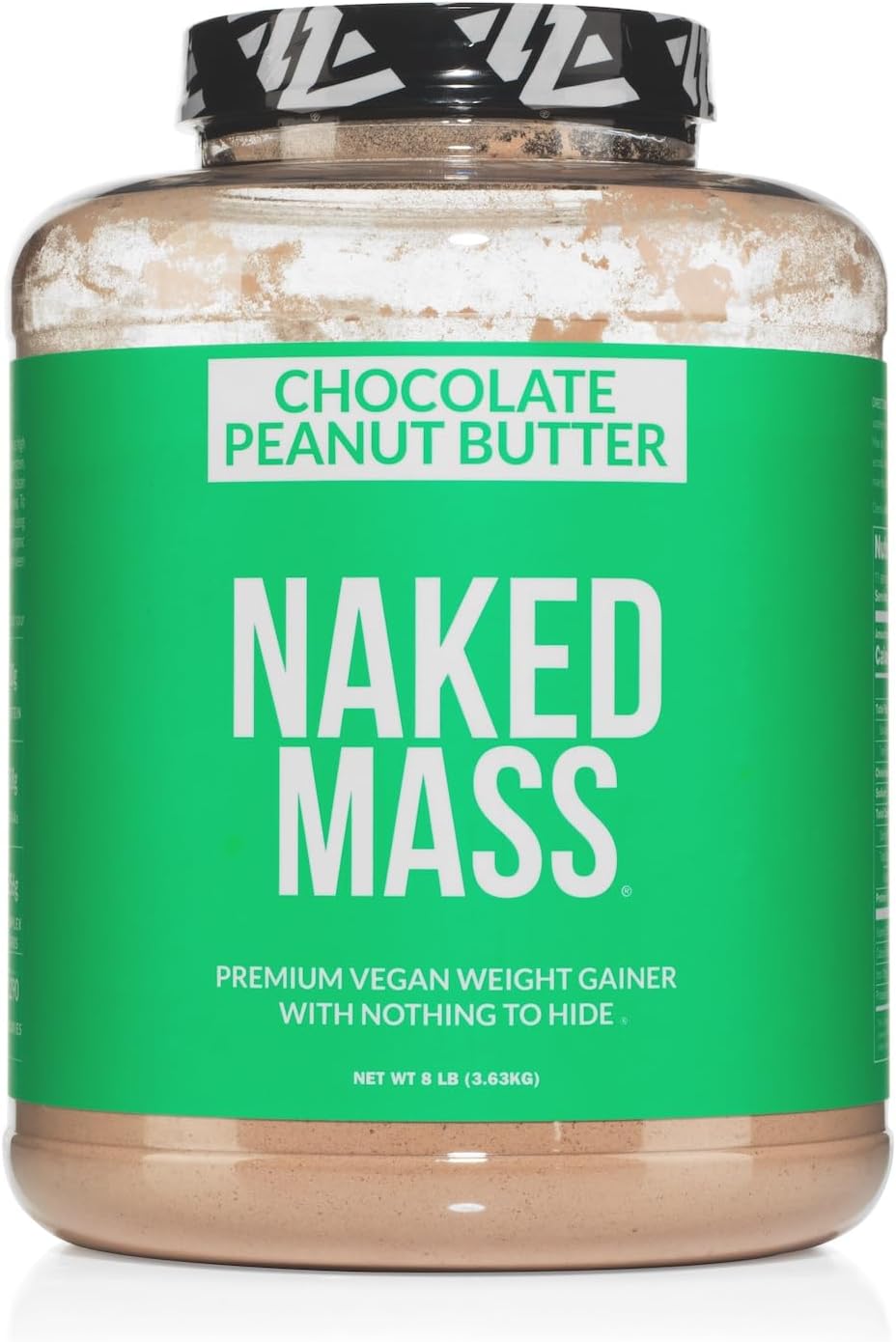 8LB Naked Chocolate Peanut Butter Vegan Mass - 1,290 Calories Weight Gainer Protein Powder - GMO Free, Gluten Free, Soy Free