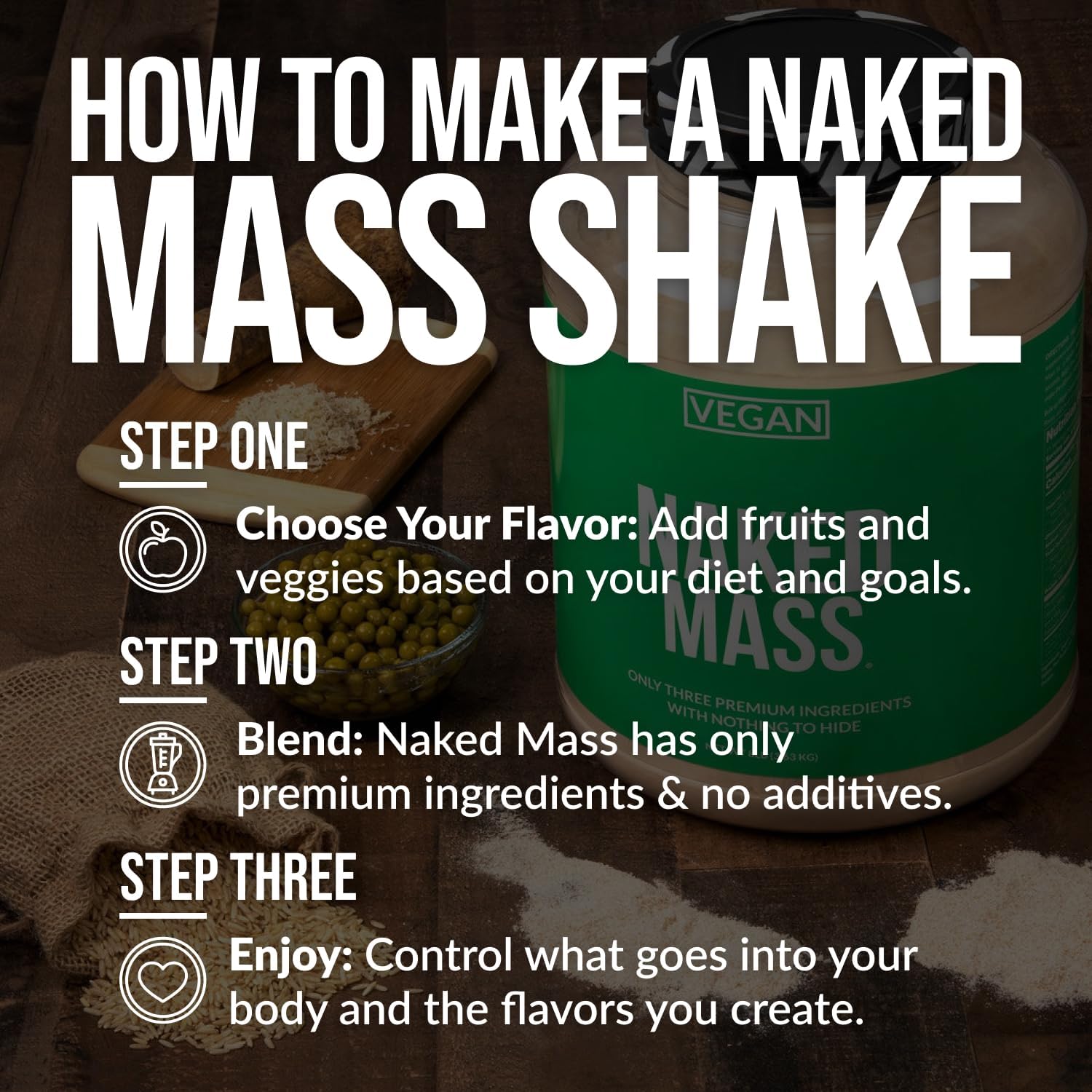 8LB Naked Chocolate Peanut Butter Vegan Mass - 1,290 Calories Weight Gainer Protein Powder - GMO Free, Gluten Free, Soy Free