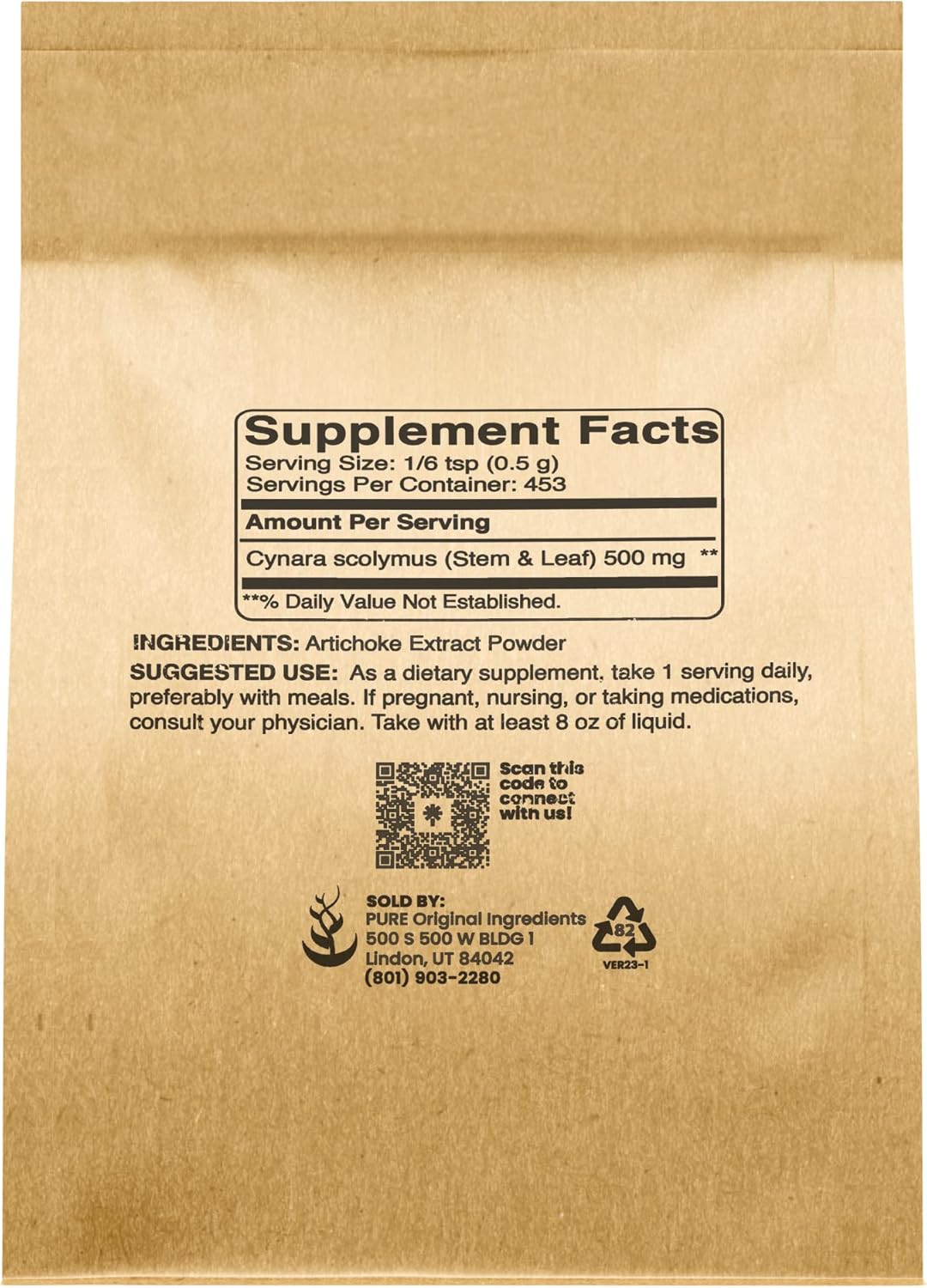 8oz Artichoke Extract Herbal Supplement - Pure Original Ingredients, Gluten-Free & Non-GMO