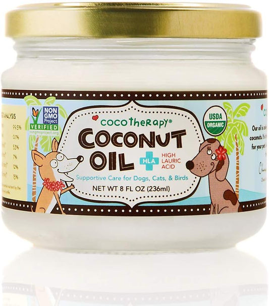 8oz CocoTherapy Organic Virgin Coconut Oil for Dogs - Natural Supplement for Skin, Coat, Digestion, and Immunity