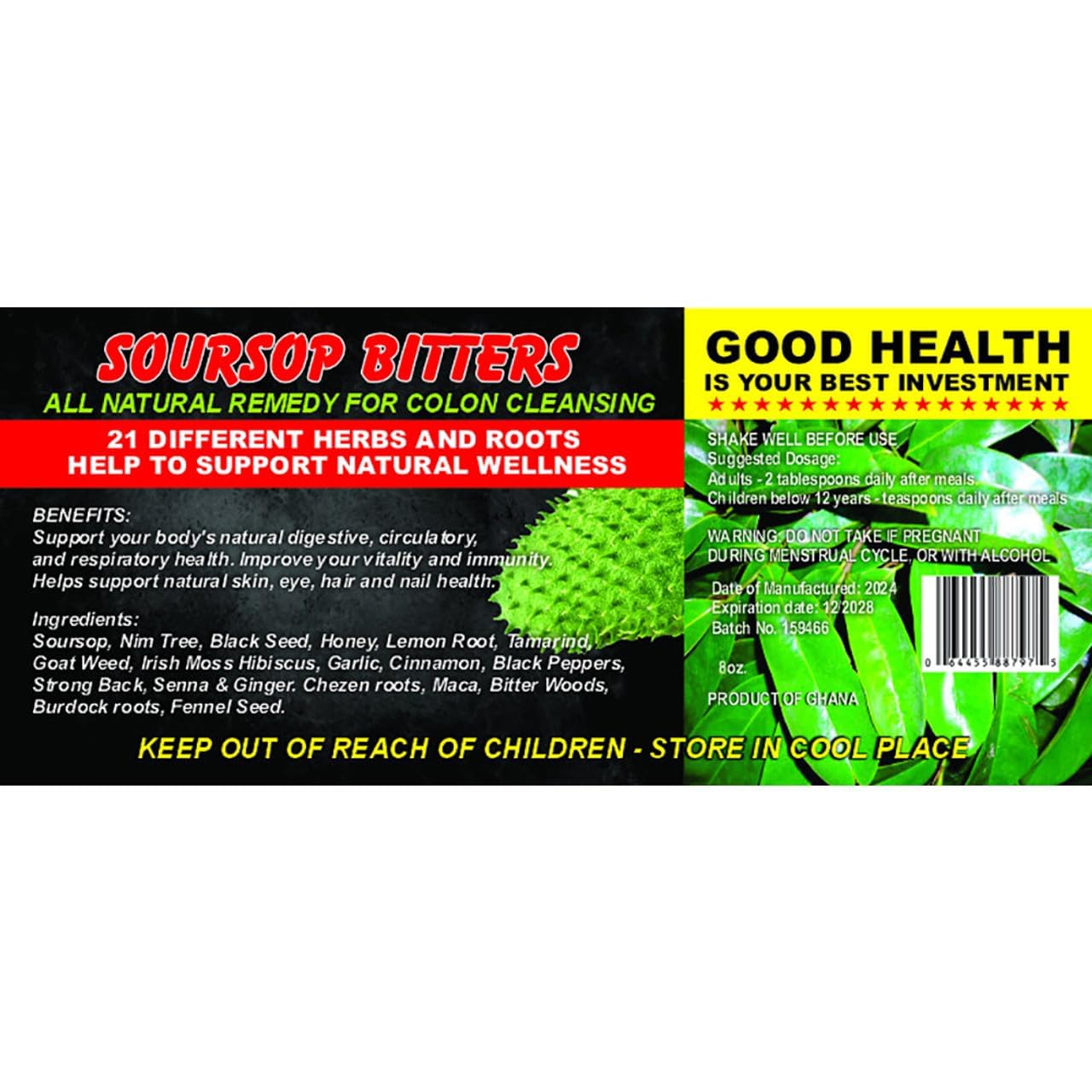 8oz Natural Soursop Bitters with Botanical Extracts for Immune Support