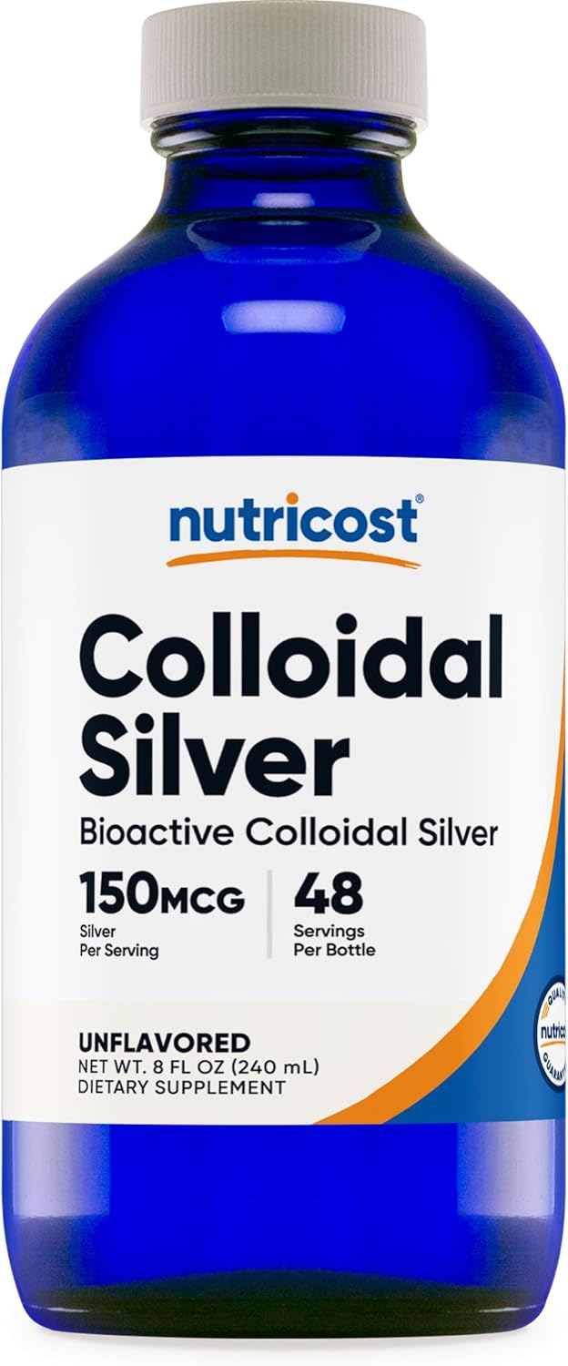 8oz Nutricost Colloidal Silver in Cobalt Blue Glass Bottles - 150mcg Bio-Active Silver Formula