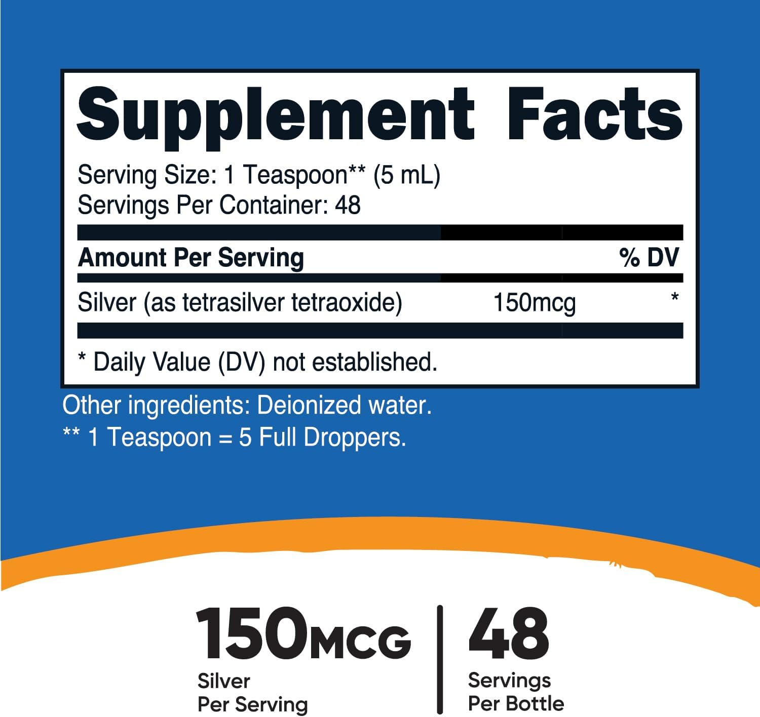 8oz Nutricost Colloidal Silver in Cobalt Blue Glass Bottles - 150mcg Bio-Active Silver Formula