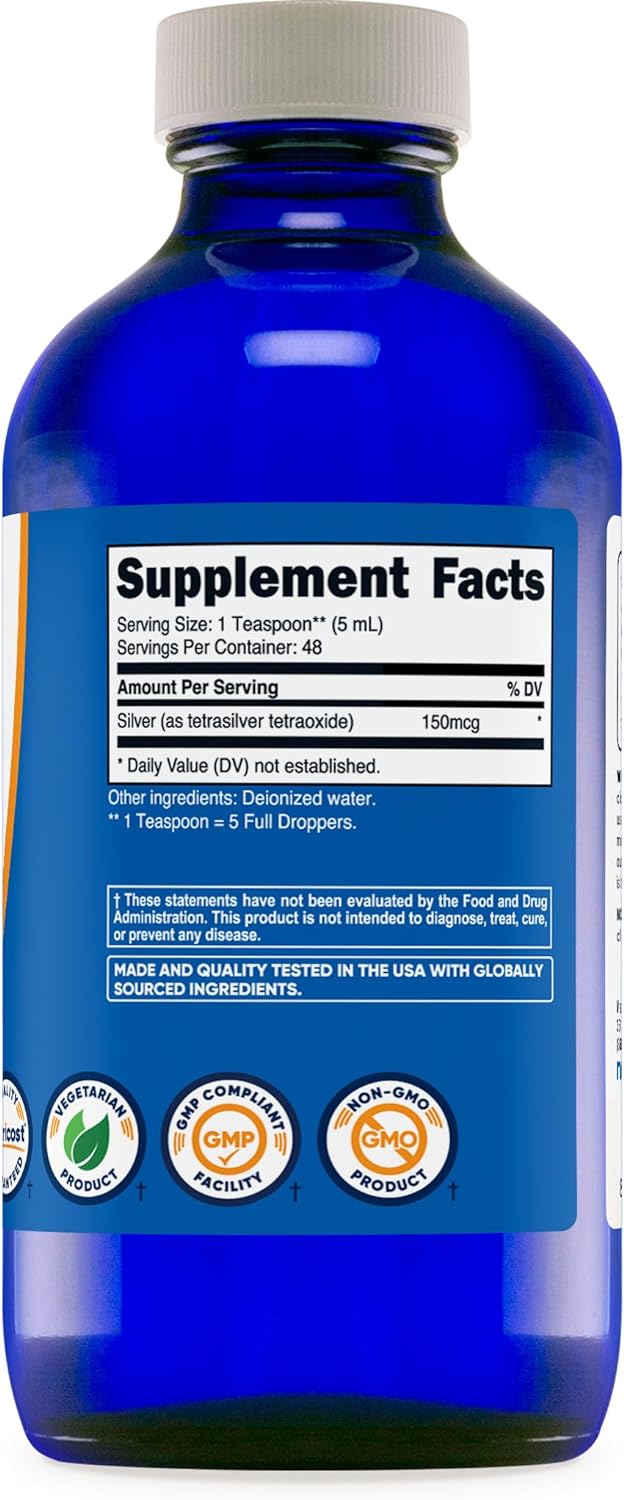 8oz Nutricost Colloidal Silver in Cobalt Blue Glass Bottles - 150mcg Bio-Active Silver Formula