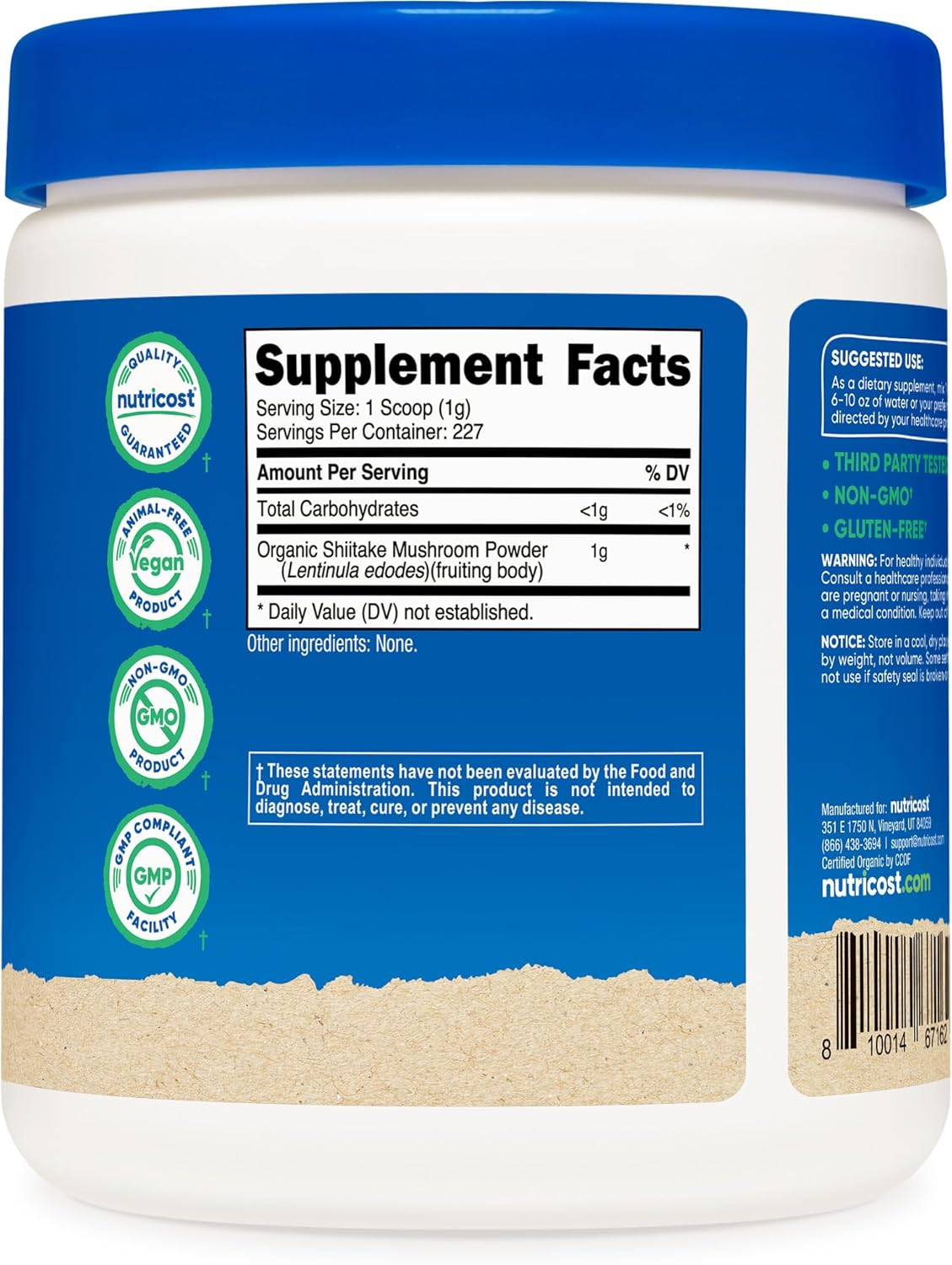8oz Nutricost Organic Shiitake Mushroom Powder - 100% Certified Organic, Gluten-Free, Non-GMO