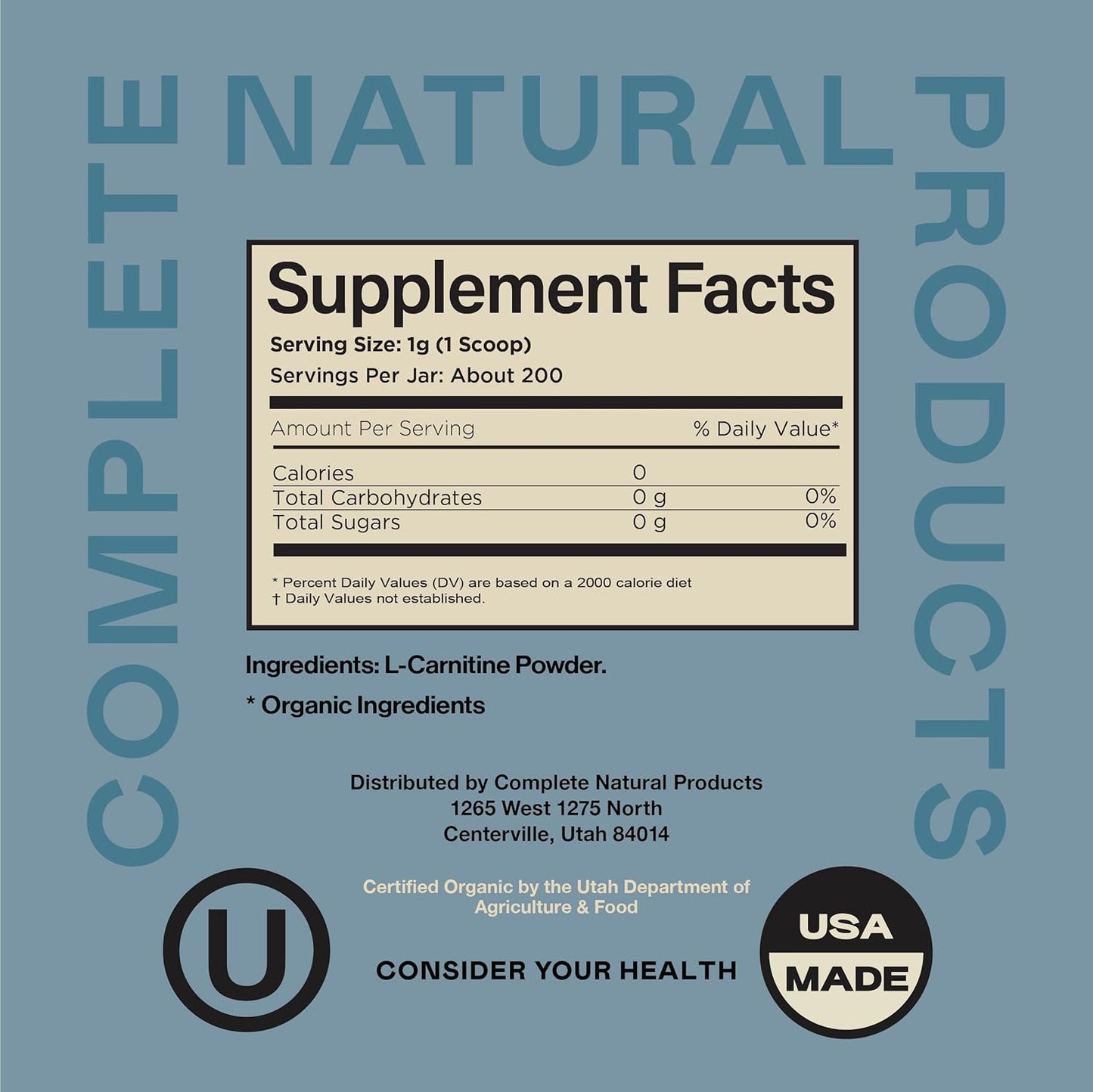 8oz Pure L-Carnitine Powder Supplement - 60 Servings of Amino Acid for Energy and Well-Being