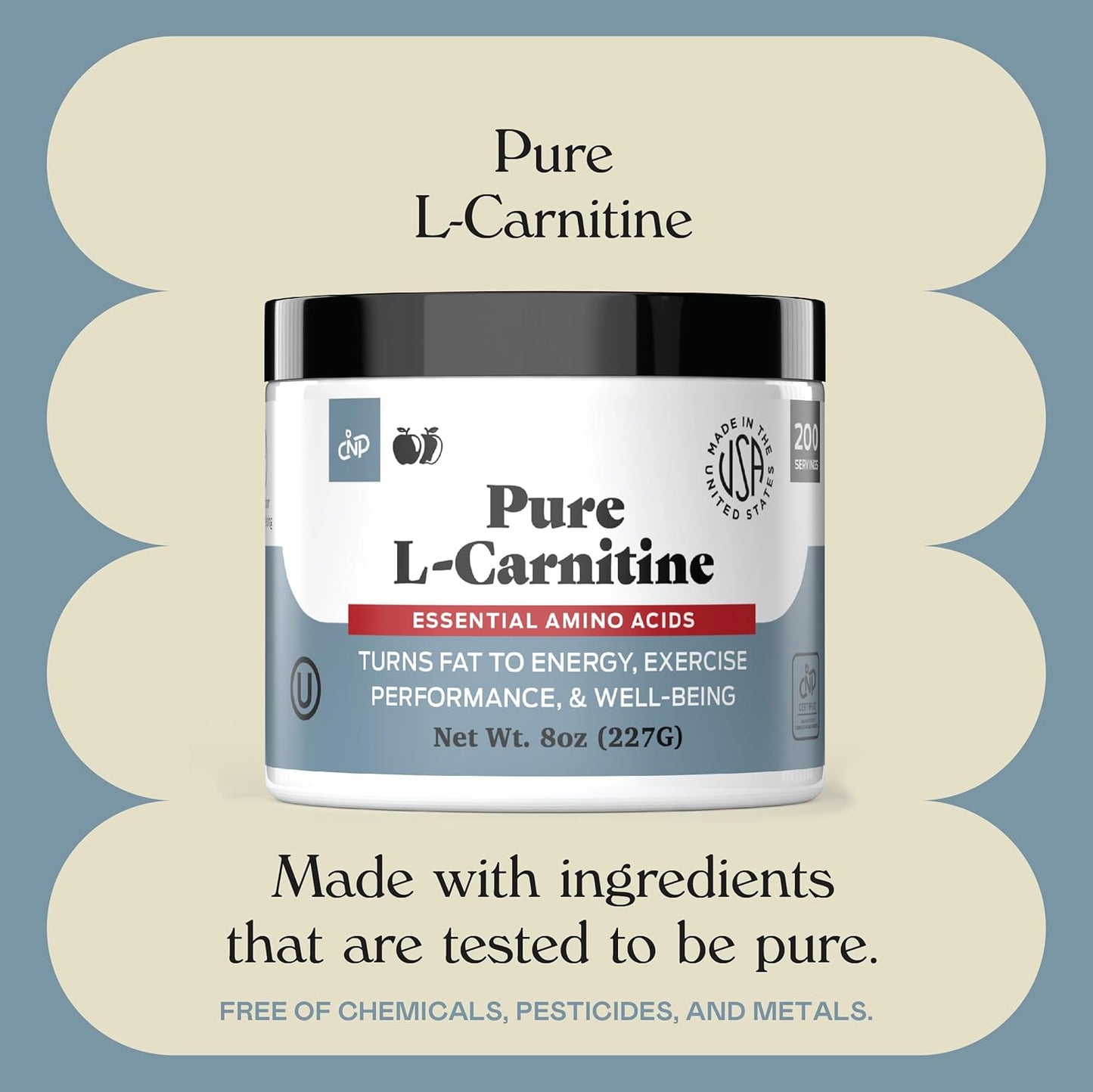 8oz Pure L-Carnitine Powder Supplement - 60 Servings of Amino Acid for Energy and Well-Being