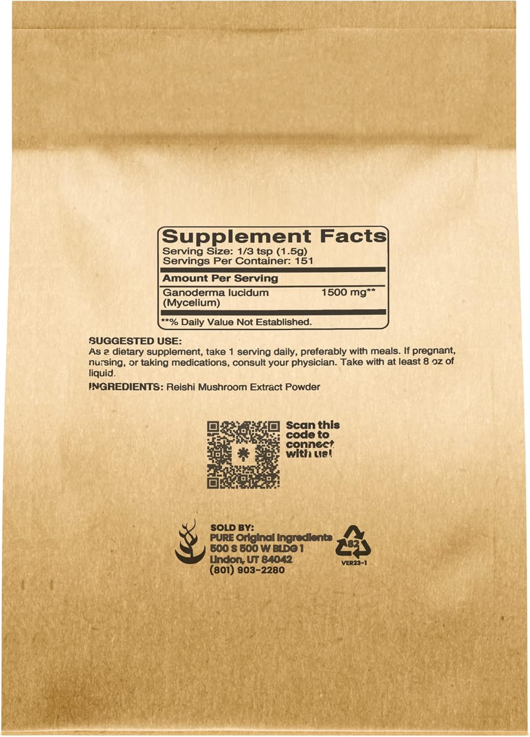 8oz Reishi Mushroom (Lingzhi) Supplement - Pure Original Ingredients, Traditional & Non-GMO, Lab-Verified