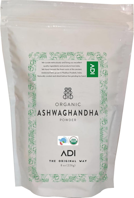 8oz USDA Certified Organic Ashwagandha Powder for Stress Relief, Improved Sleep & Energy Boost - No Additives
