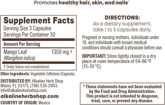 90 Capsules Mango Leaf Supplement - Alkaline Herb Store