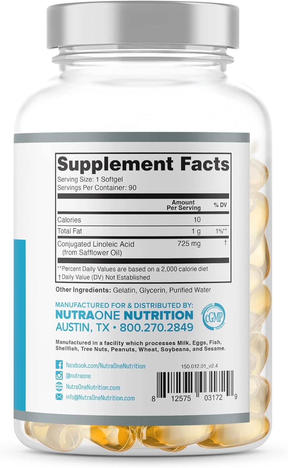 90 Capsules NutraOne Nutrition CLAOne Supplement - Conjugated Linoleic Acid (CLA) Natural Formula