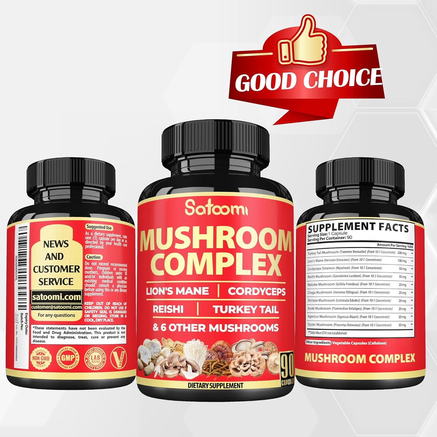 90 Capsules of 10-in-1 Turkey Tail Supplement with Lions Mane, Reishi Mushroom - 90 Day Supply