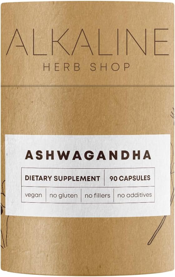 90 Capsules of Alkaline Herb Shop Ashwagandha Supplement for Stress Relief and Energy Boost