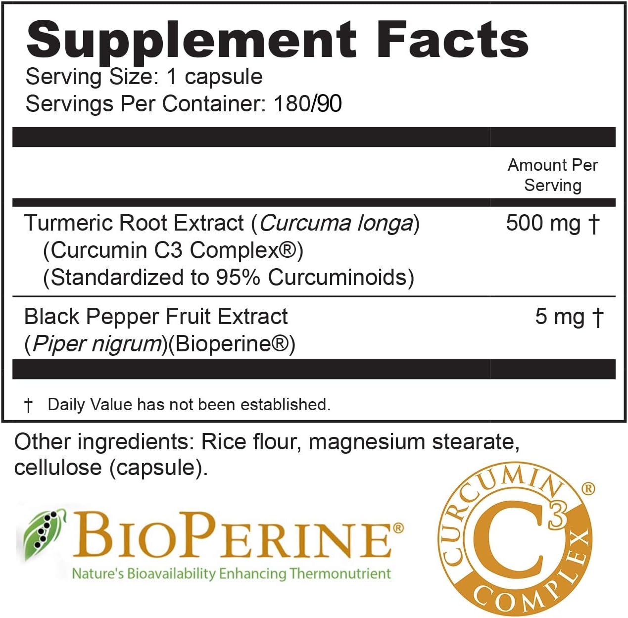 90 Capsules of BioActive Nutrients Curcumin Enhanced with Black Pepper for Optimal Absorption