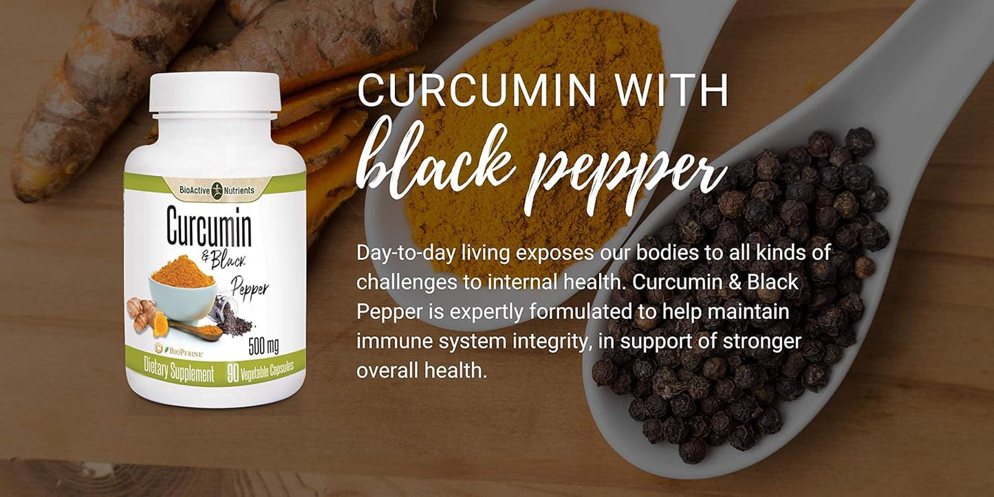 90 Capsules of BioActive Nutrients Curcumin Enhanced with Black Pepper for Optimal Absorption