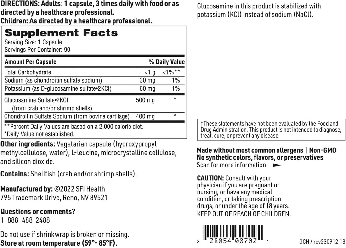 90 Capsules of Klaire Labs Glucosamine Chondroitin for Joint Support, Soy & Dairy-Free Formula