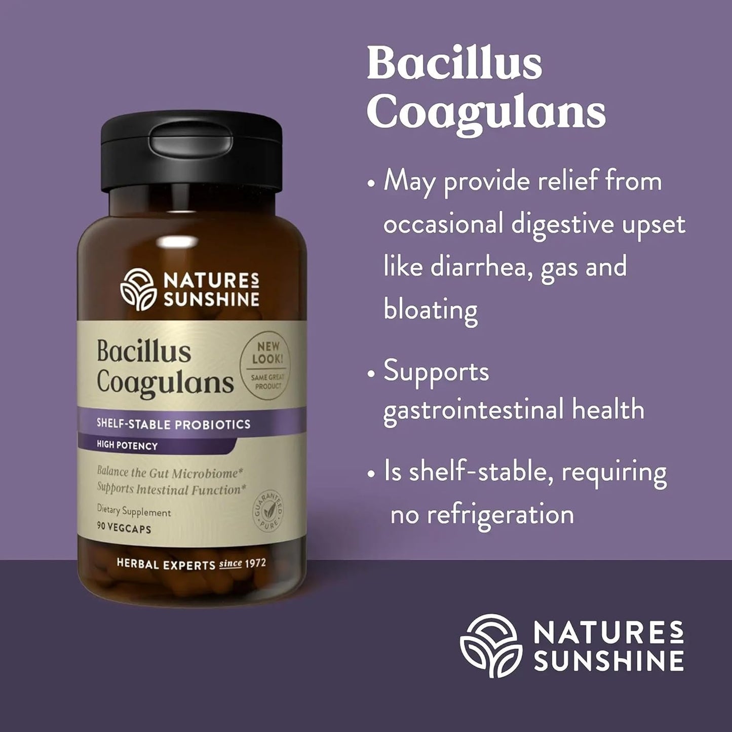 90 Capsules of Nature's Sunshine Nutribiome Bacillus Coagulans Probiotics - 3 Billion CFU for Digestive Health