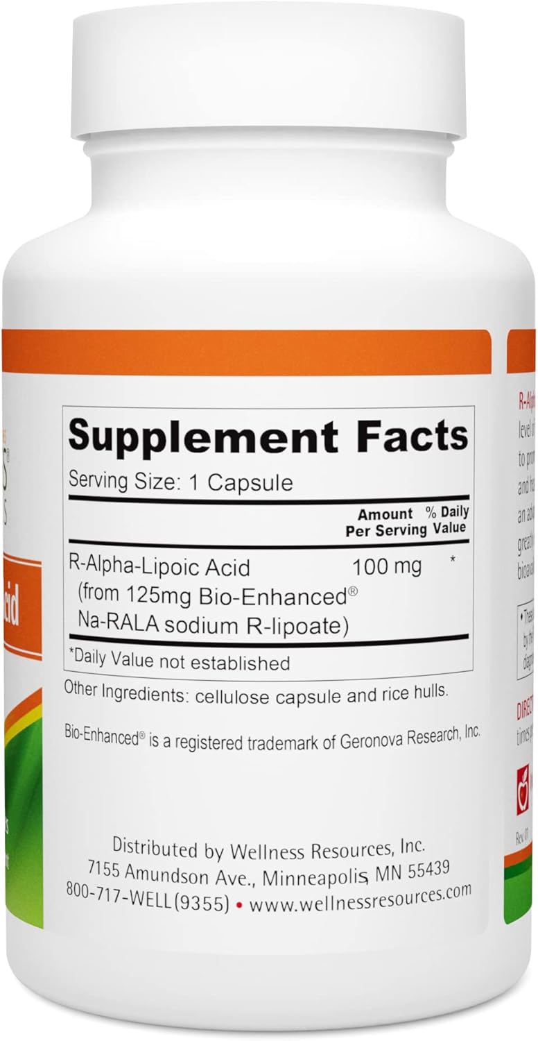 90 Capsules of Wellness Resources R Alpha Lipoic Acid RALA Supplement - Stabilized R-Lipoic Acid with Bio-Enhanced Na-RALA - Non-GMO, Gluten Free, Maximum Bioavailability